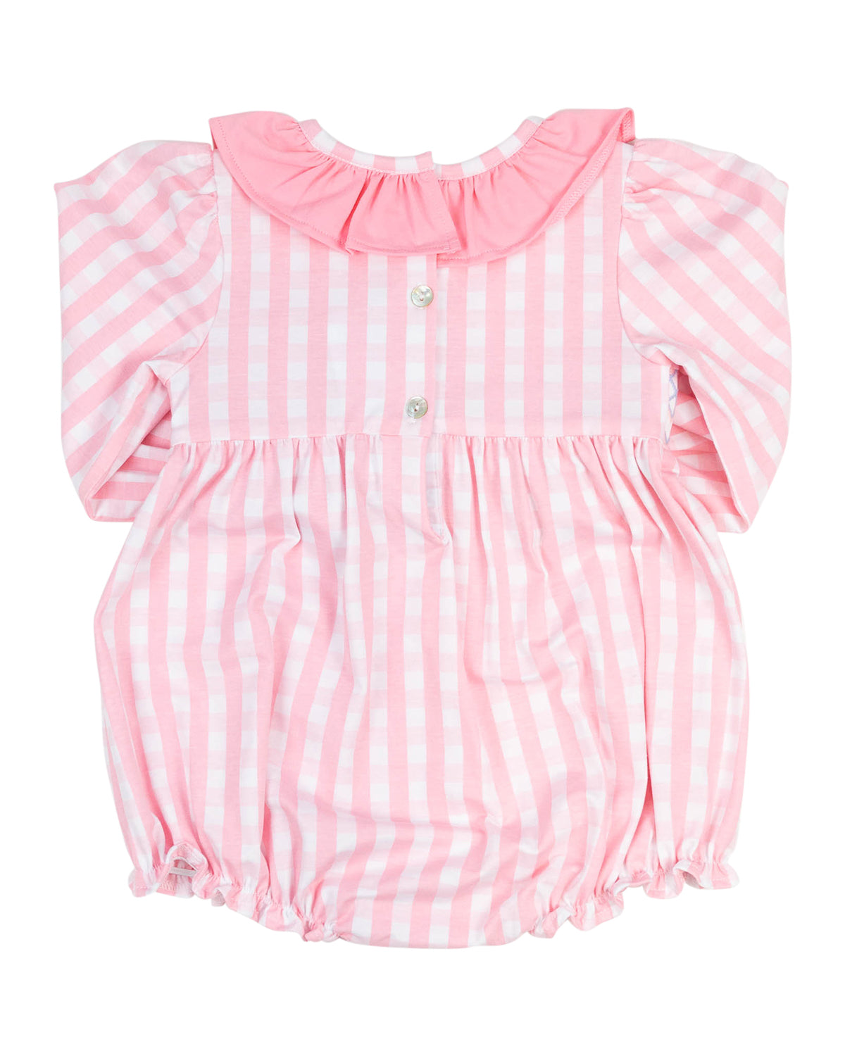 Pink Gingham Knit Smocked Long Sleeved Bubble