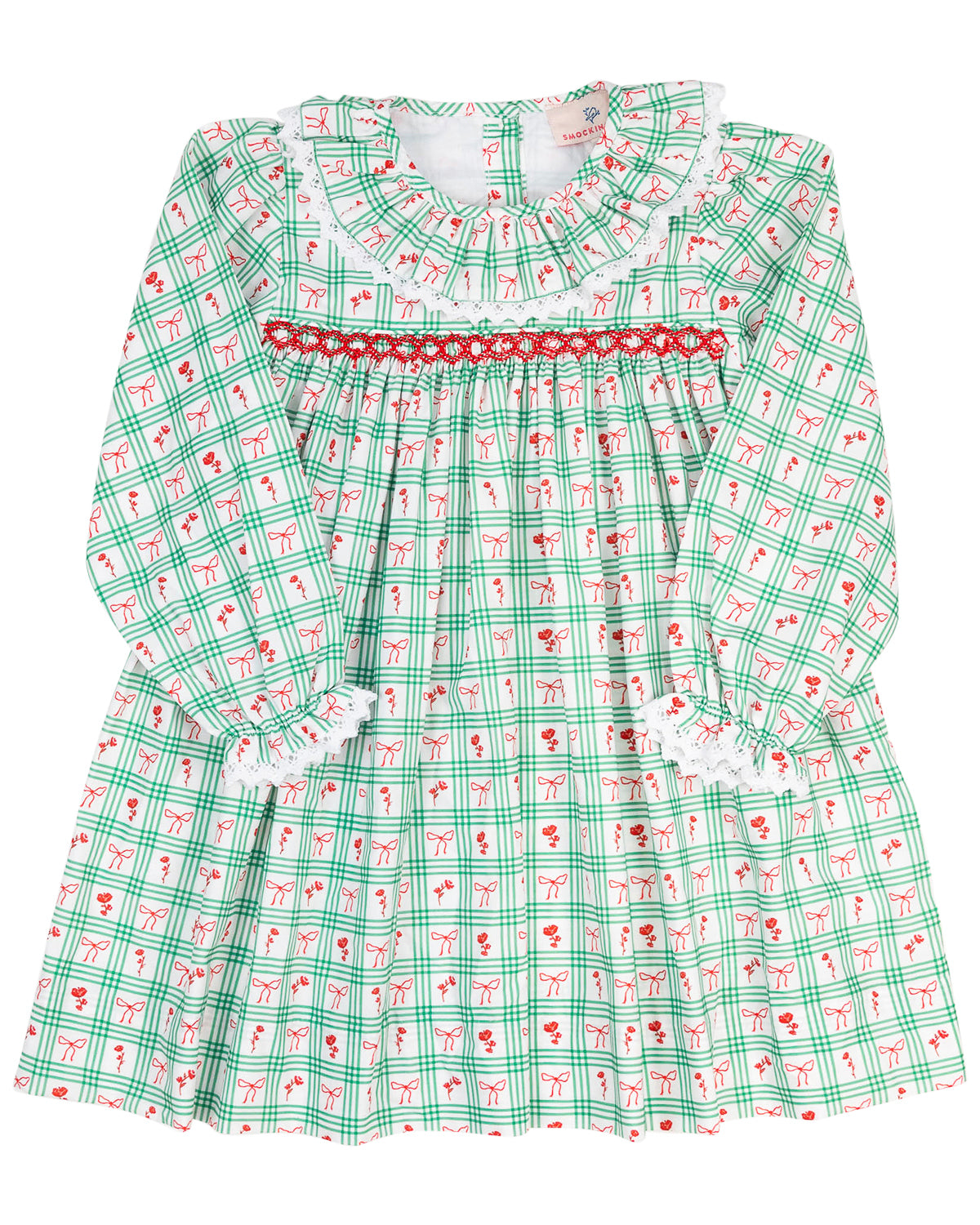 Red and Green Windowpane Smocked Dress