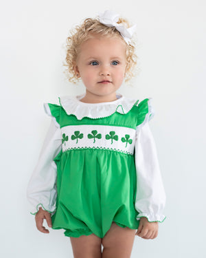 Shamrocks Smocked Green Knit Bubble