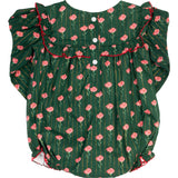 Holiday Floral Green Ruffle Collar Bubble- FINAL SALE