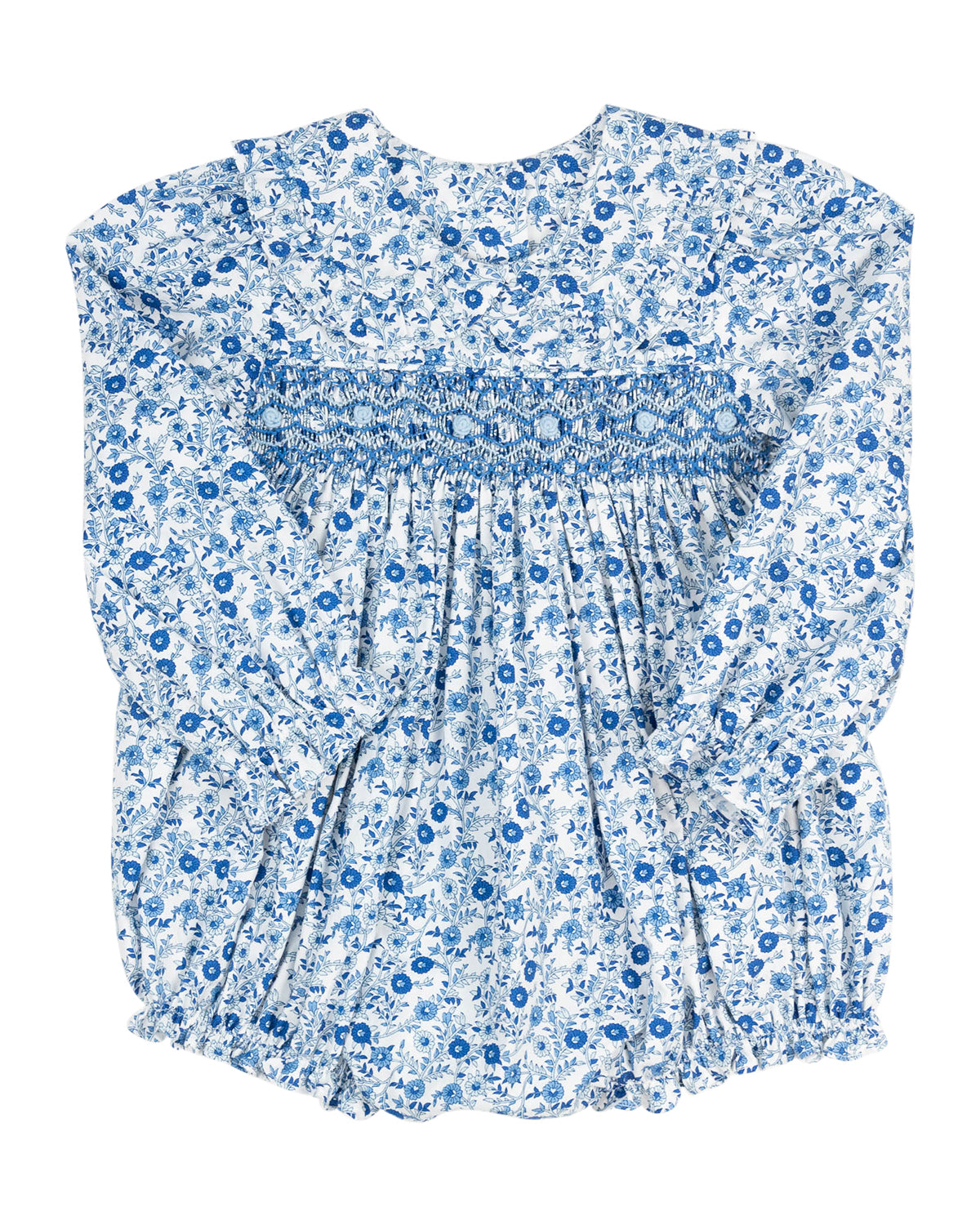 Winter Blue Floral Smocked Bubble