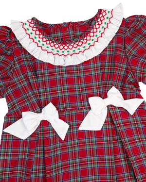 Red Tartan Plaid Smocked Ruffle Collar Dress