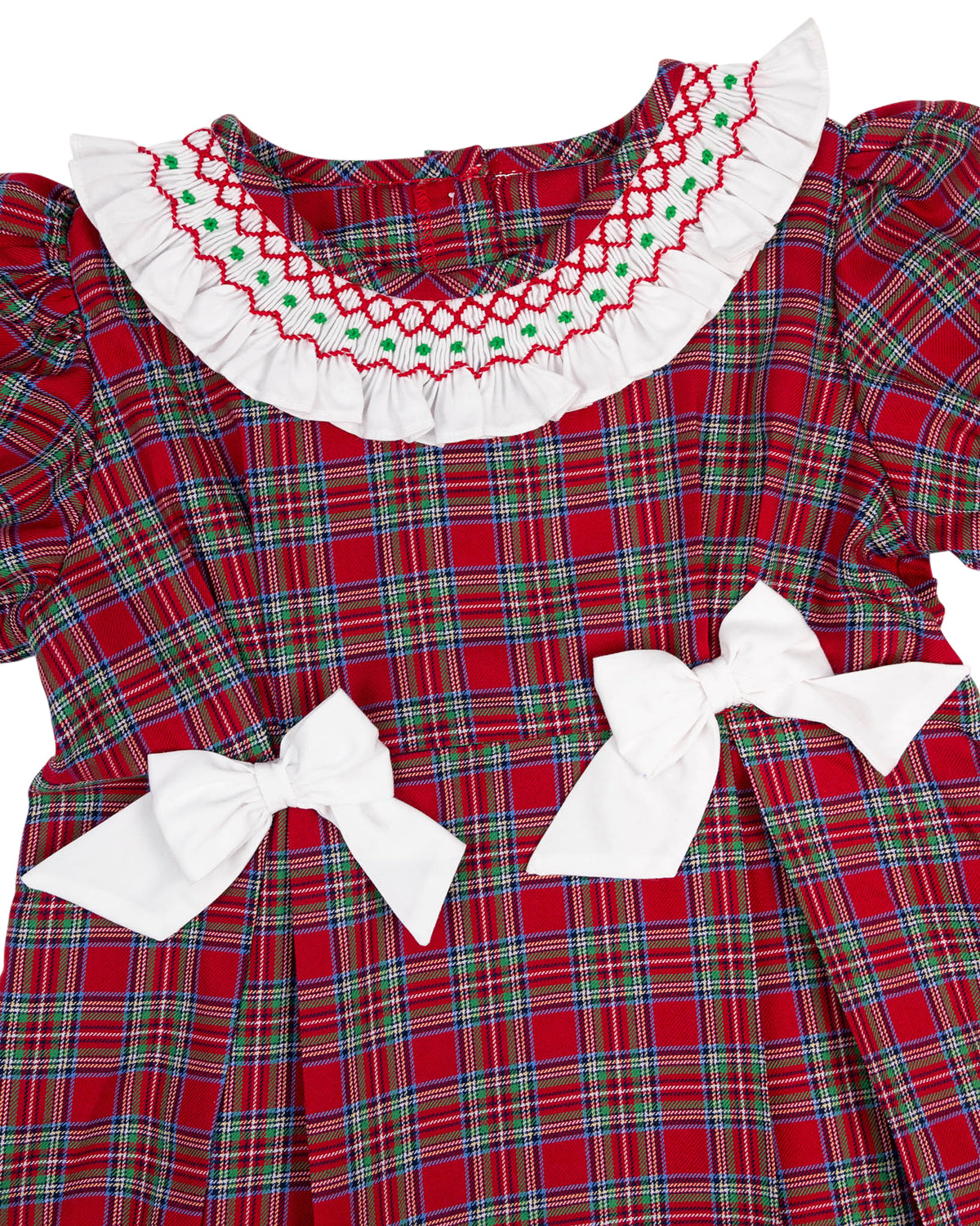 Red Tartan Plaid Smocked Ruffle Collar Bubble