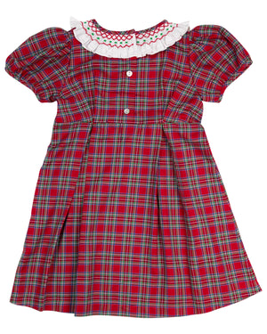 Red Tartan Plaid Smocked Ruffle Collar Dress