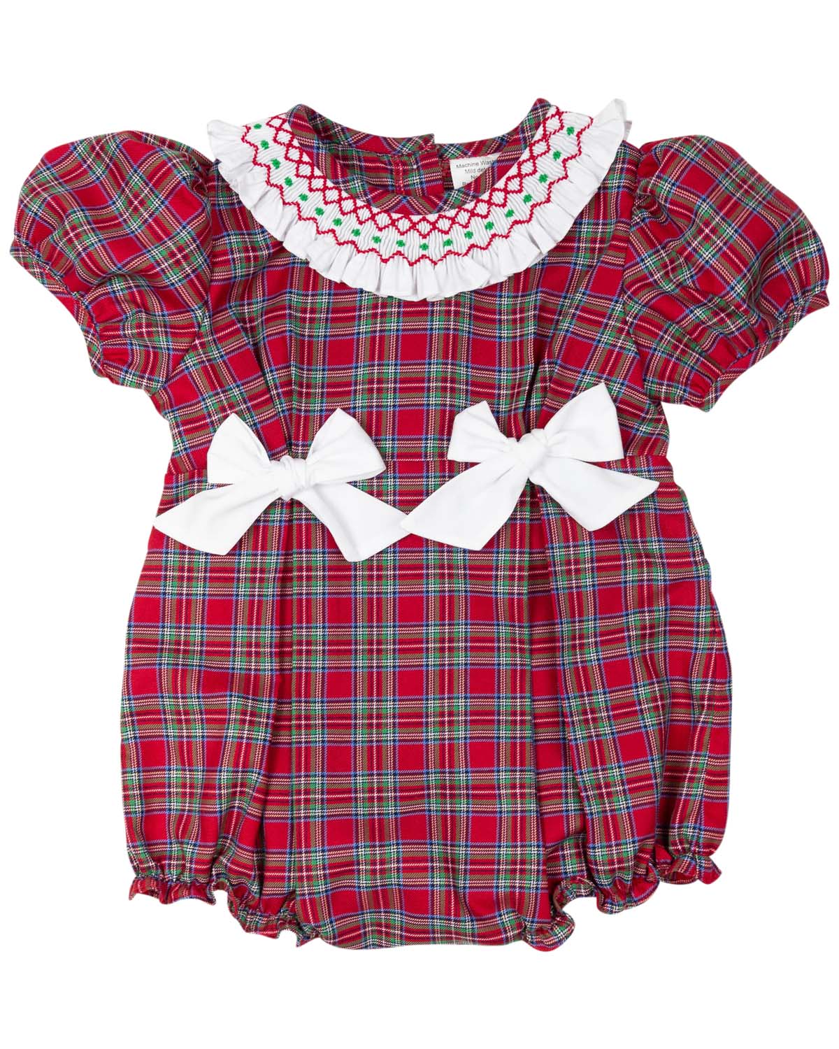 Red Tartan Plaid Smocked Ruffle Collar Bubble