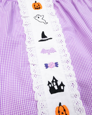 Halloween Fun Embroidered Gingham Dress