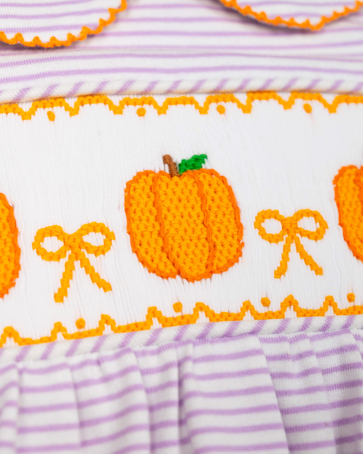 Pumpkins Smocked Purple Striped Knit Girl Bubble