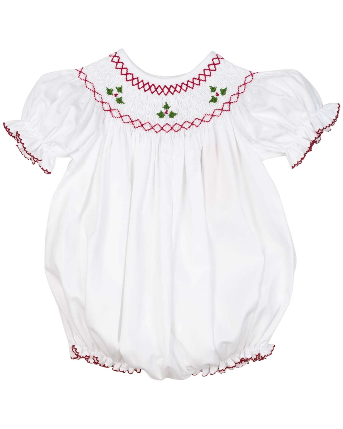 Holly Berry Smocked White Bishop Bubble