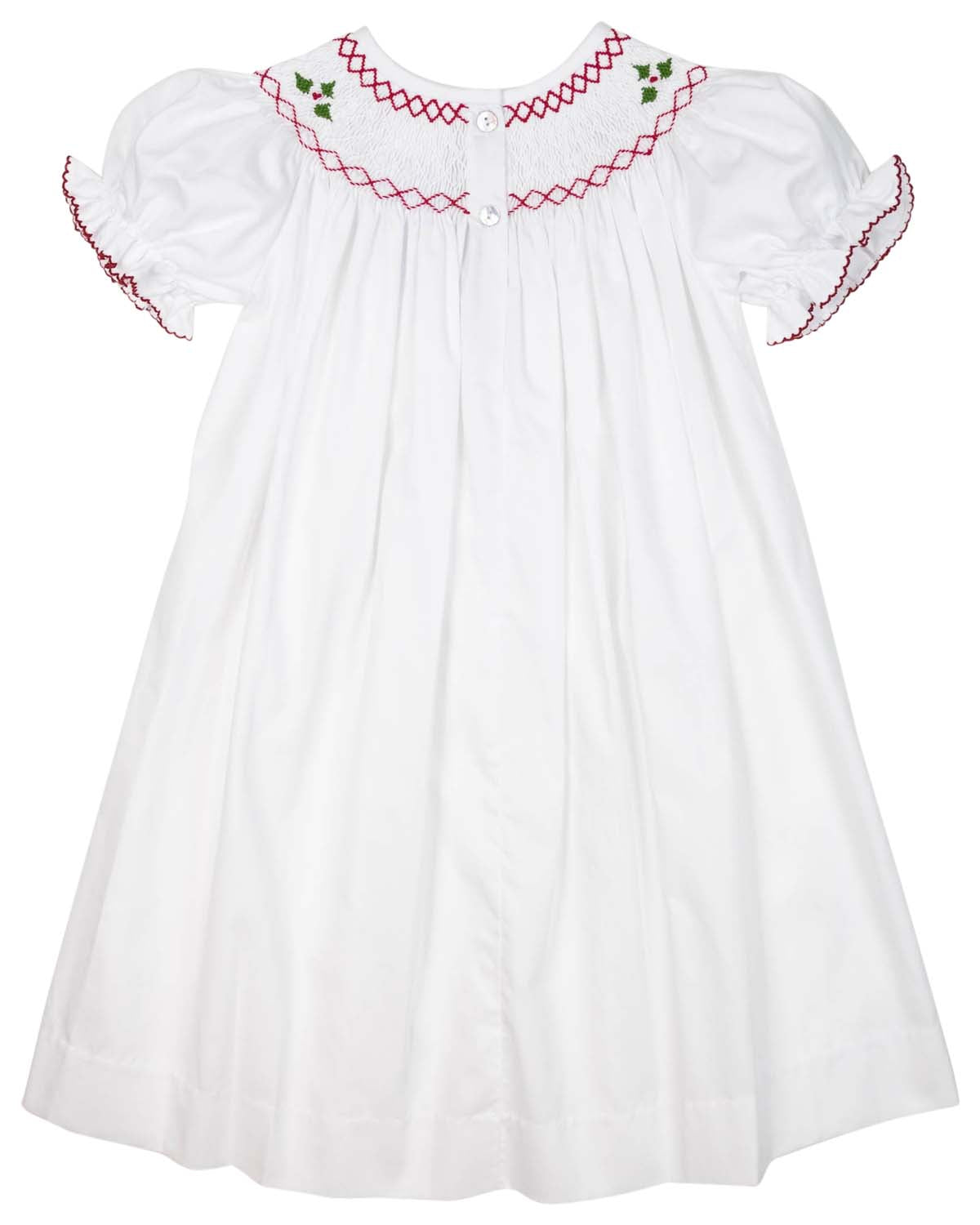 Holly Berry Smocked White Bishop Dress