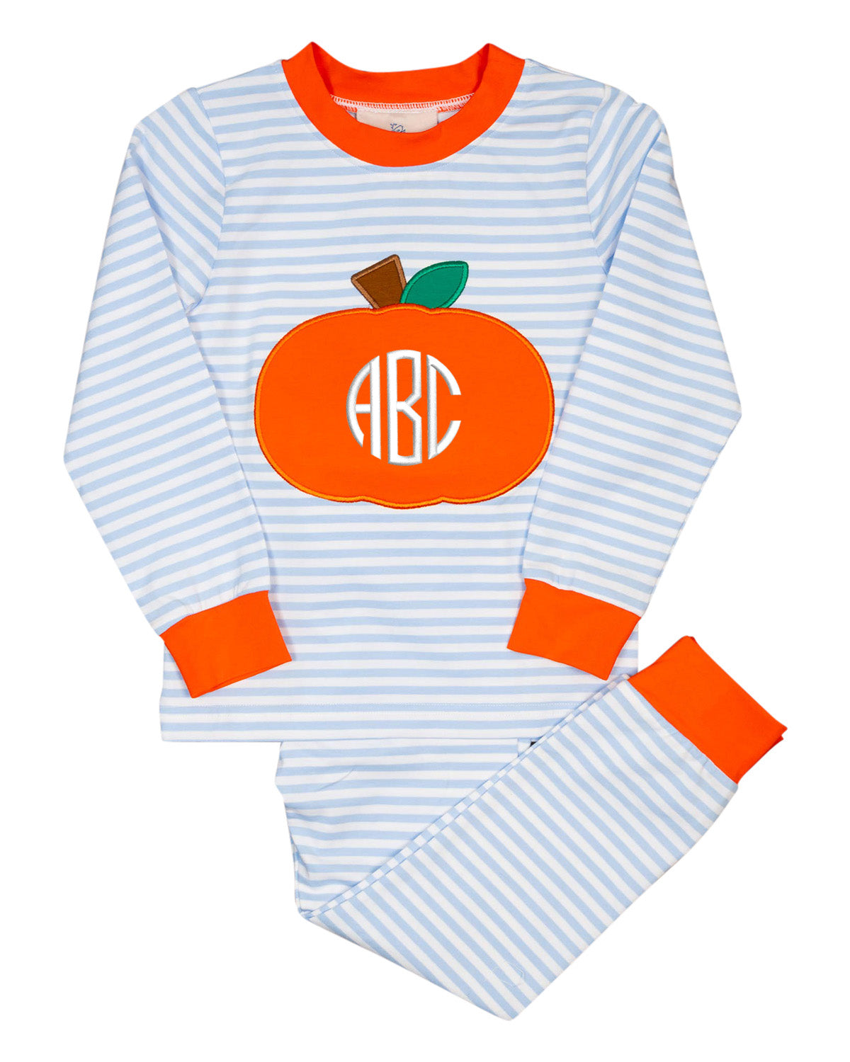 Pumpkin Applique Blue Striped Pajama Set-FINAL SALE