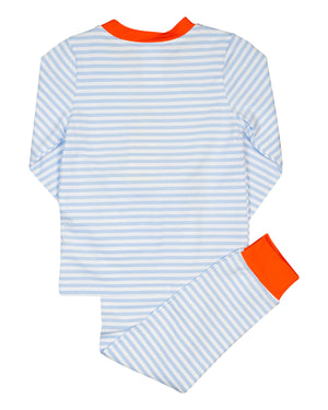 Pumpkin Applique Blue Striped Pajama Set-FINAL SALE