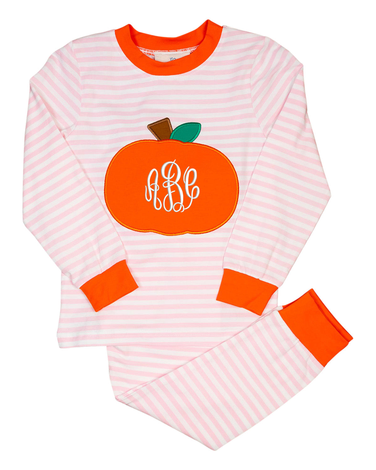 Pumpkin Applique Pink Striped Pajama Set-FINAL SALE