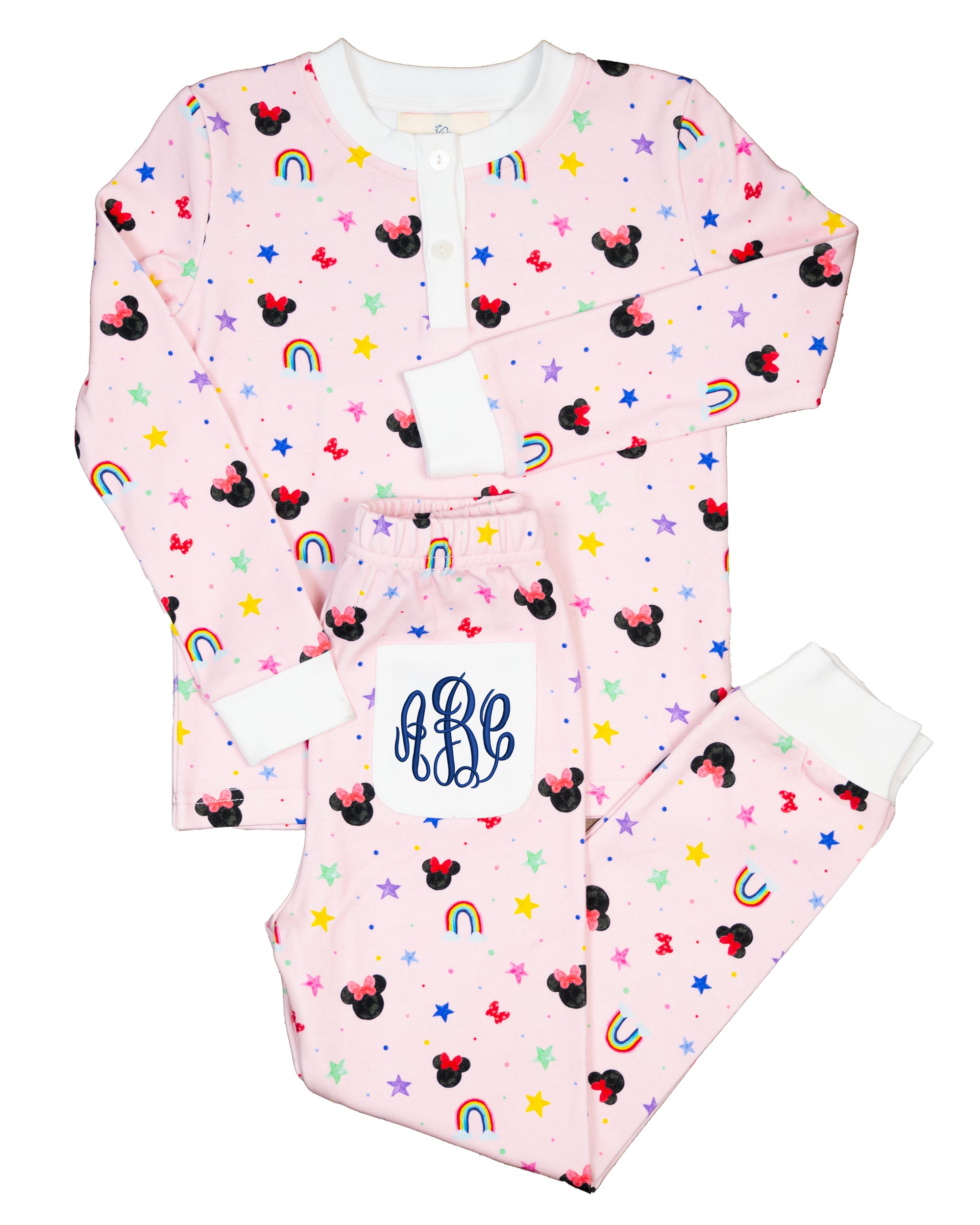 Watercolor Mouse Print Pajama Set In Pink