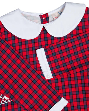 Red and Navy Tartan Plaid Shortall- FINAL SALE