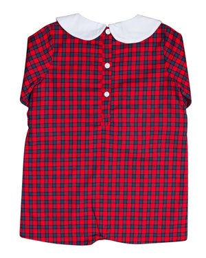 Red and Navy Tartan Plaid Shortall- FINAL SALE