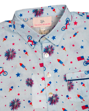 Blue Patriotic Button Down Shirt-FINAL SALE