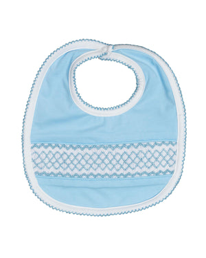 Geometric Smocked Blue Knit Bib