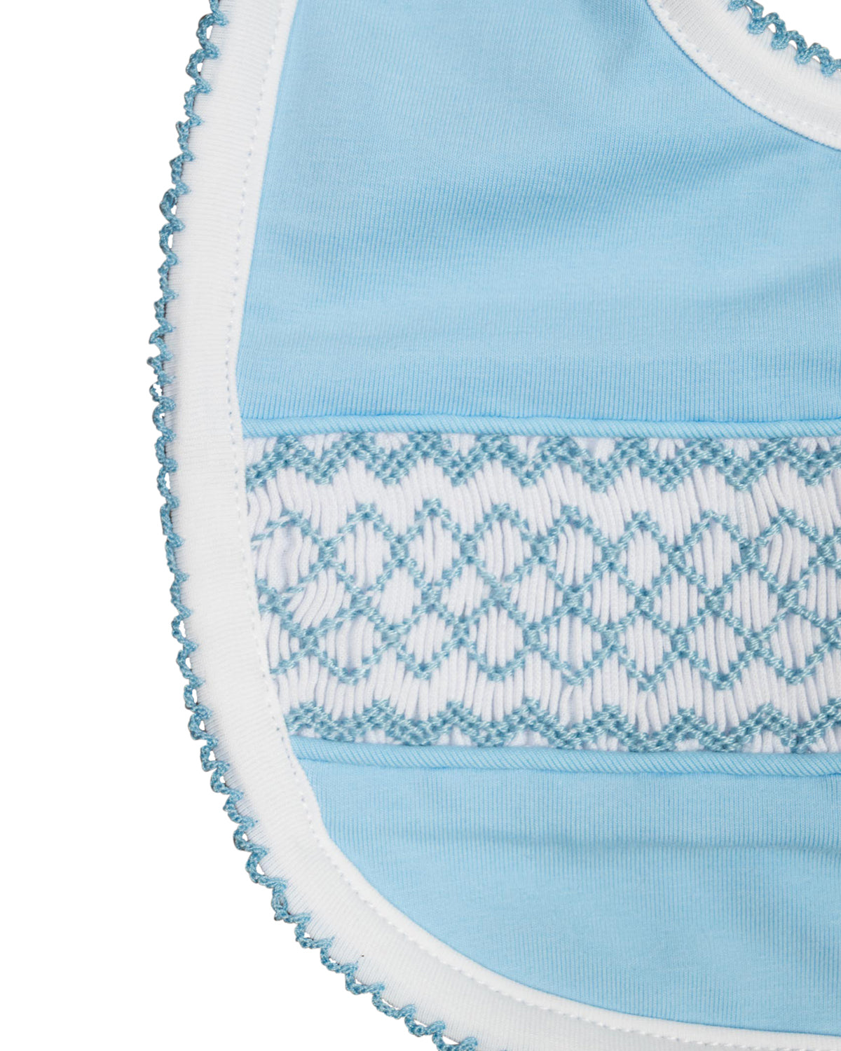 Geometric Smocked Blue Knit Bib