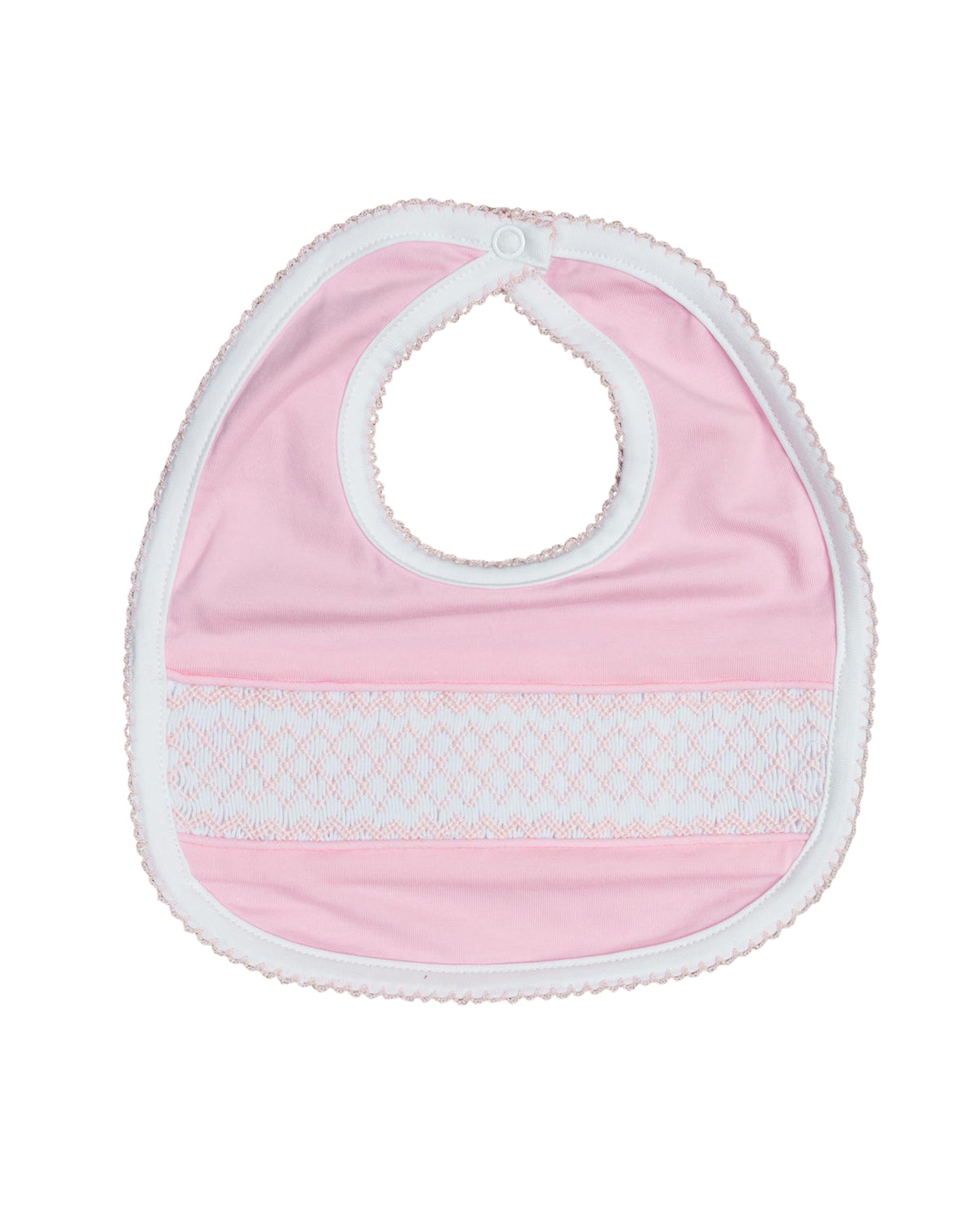 Geometric Smocked Pink Knit Bib