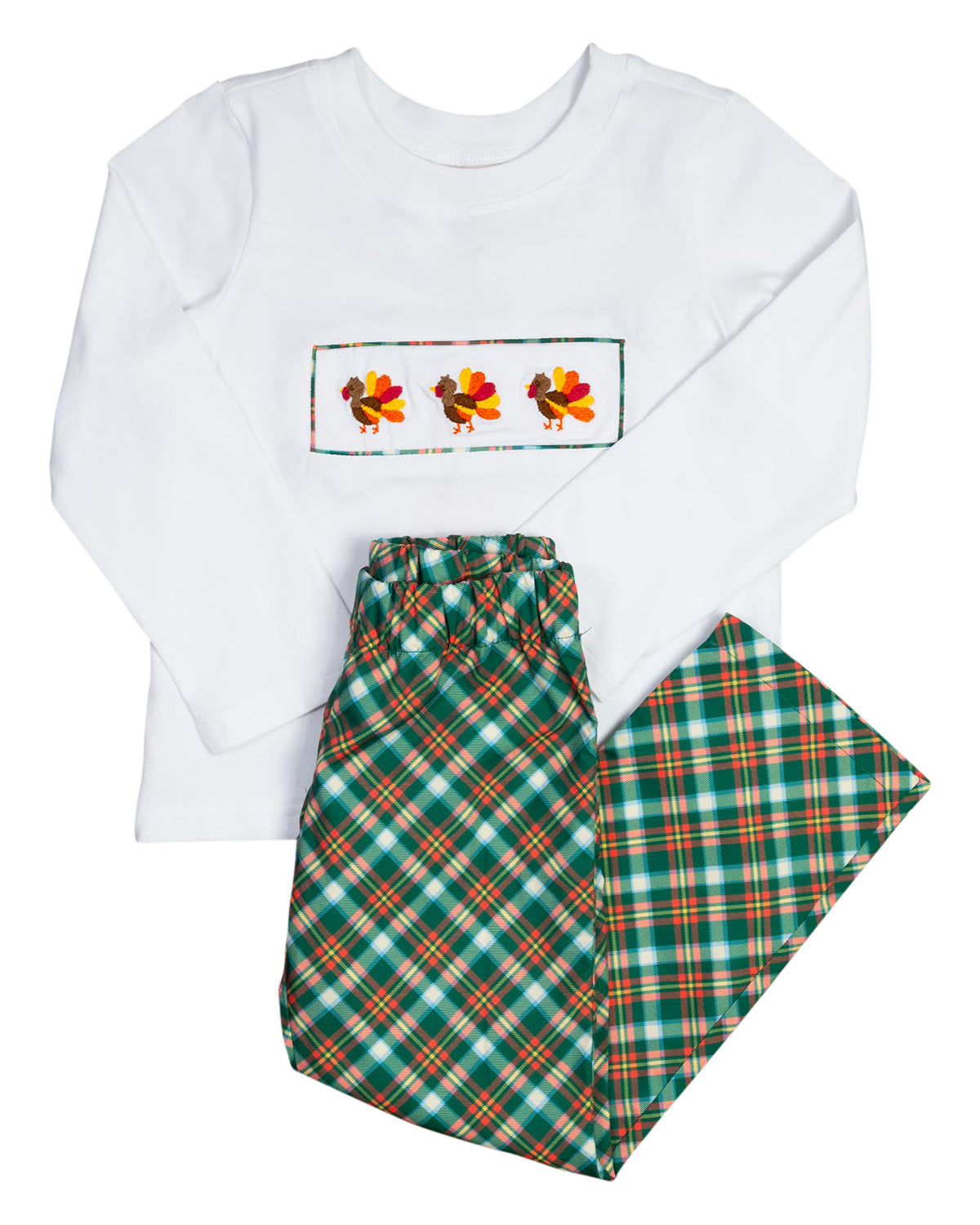 Embroidered Turkeys Plaid Pants Set- FINAL SALE