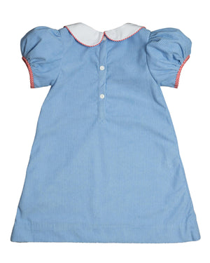 Santa Applique Light Blue Corduroy Dress