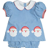 Santa Applique Light Blue Corduroy Bloomer Set- FINAL SALE