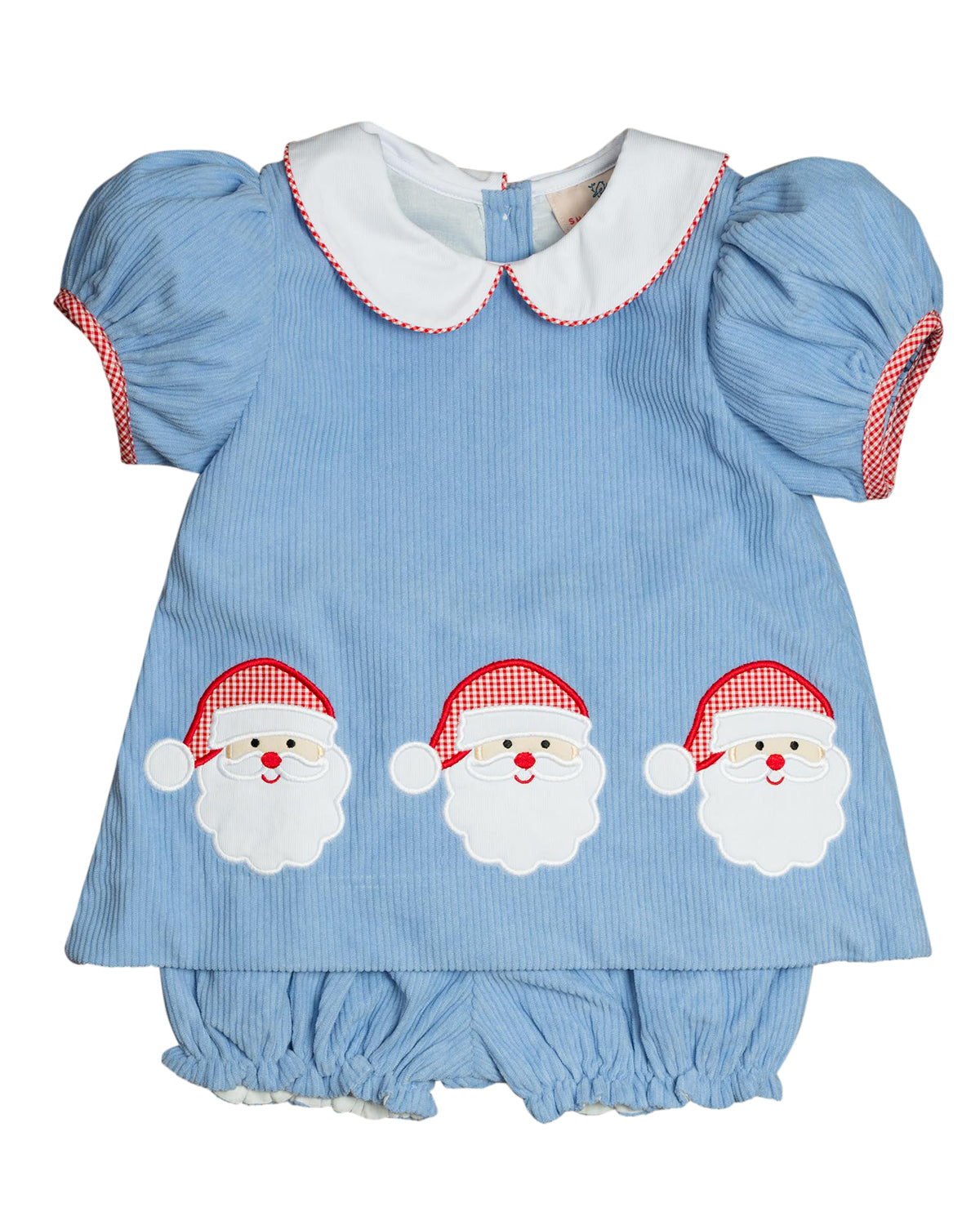 Santa Applique Light Blue Corduroy Bloomer Set