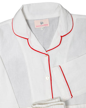 White Button Down Pajamas with Red Trim- FINAL SALE