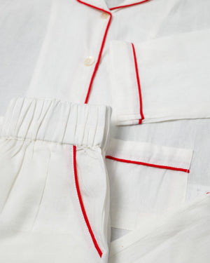 White Button Down Pajamas with Red Trim- FINAL SALE