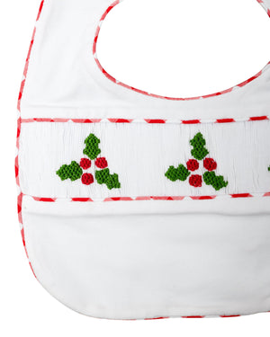 Holly Berry Smocked Bib