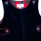 Navy Velvet Longall with Red Tartan Trim- FINAL SALE