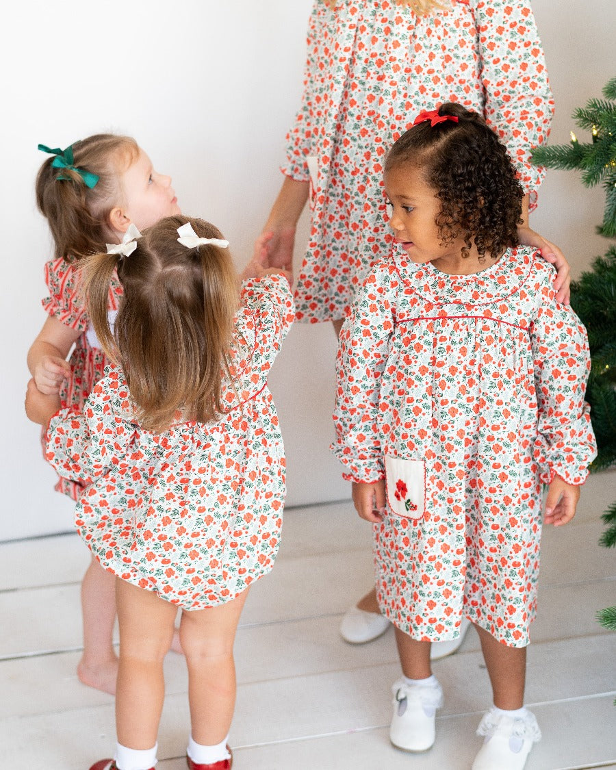 Holiday Floral Embroidered Pocket Dress- FINAL SALE