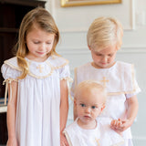 Cross Hand Embroidered Dress with Lace Collar