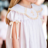 Cross Hand Embroidered Dress with Lace Collar