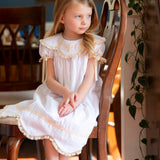 Cross Hand Embroidered Dress with Lace Collar