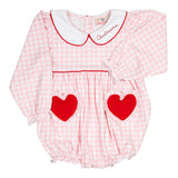 Heart Pockets Pink Gingham Knit Bubble