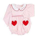 Heart Pockets Pink Gingham Knit Bubble