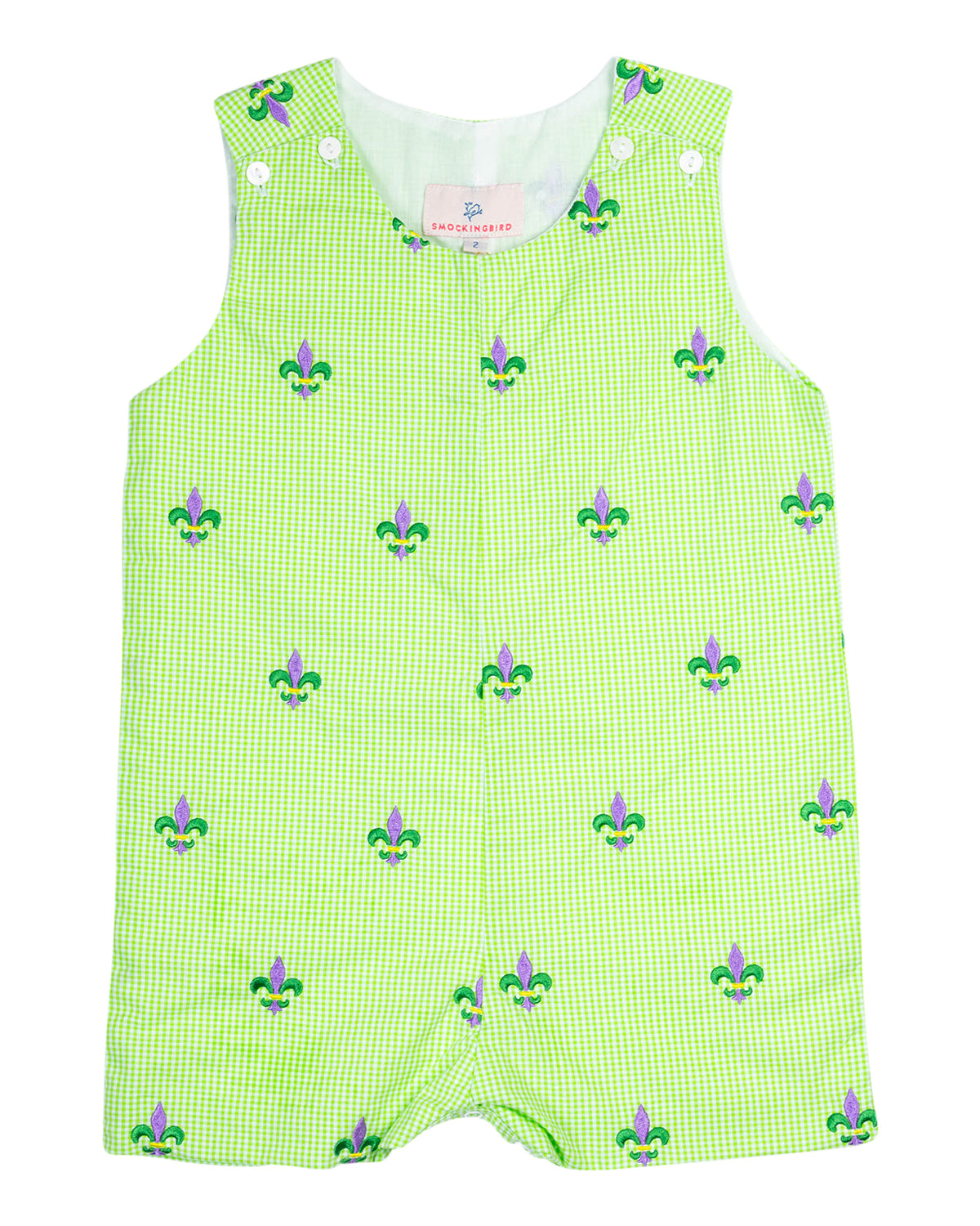 Fleur de Lis Embroidered Gingham Shortall - FINAL SALE