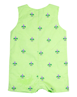 Fleur de Lis Embroidered Gingham Shortall - FINAL SALE