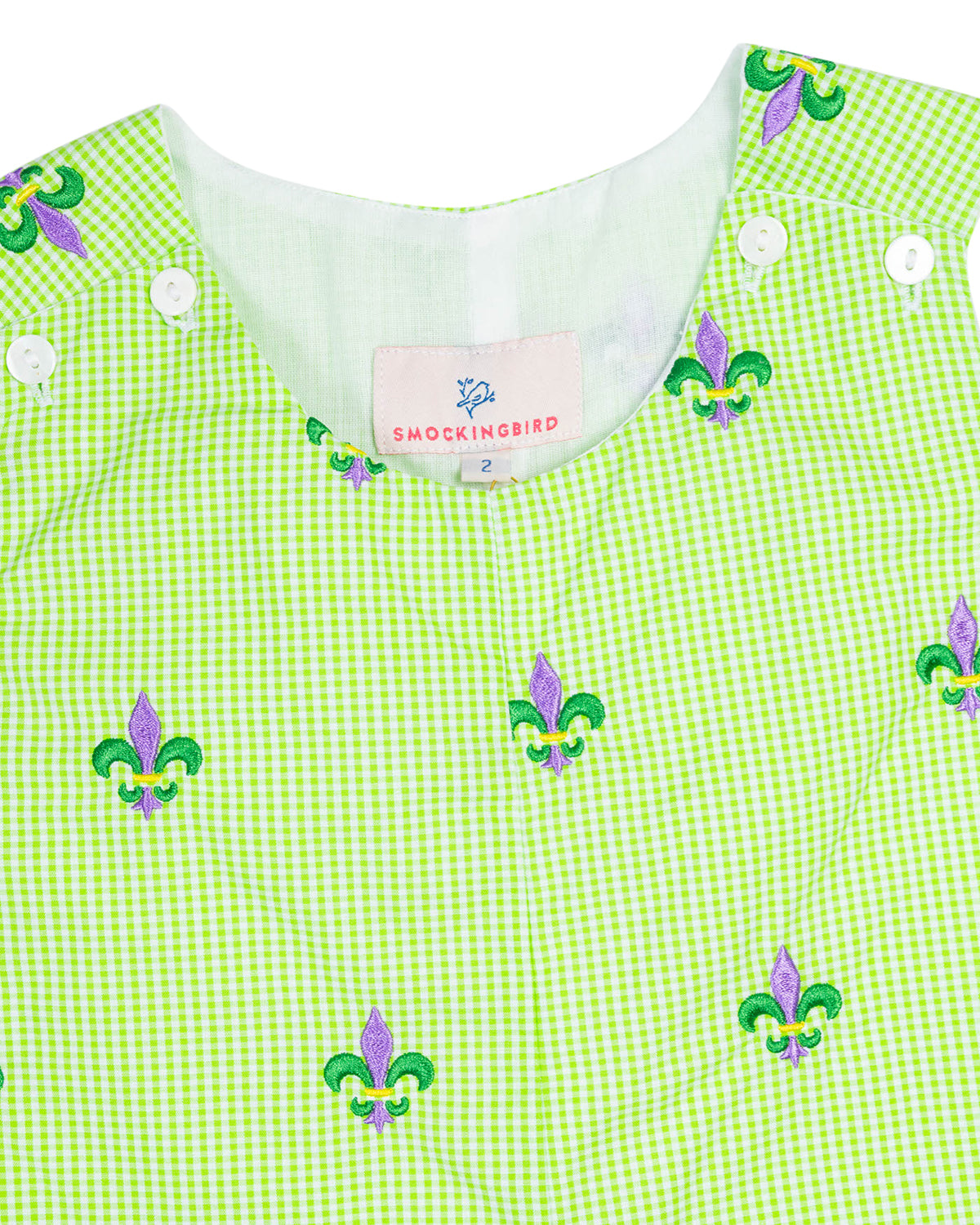 Fleur de Lis Embroidered Gingham Shortall - FINAL SALE