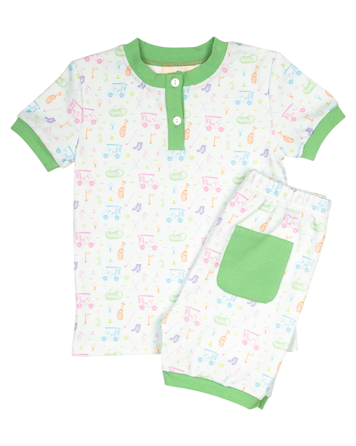 Fairway Fun Short Sleeve Pajama Set with Green Trim