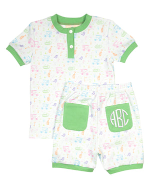 Fairway Fun Short Sleeve Pajama Set with Green Trim