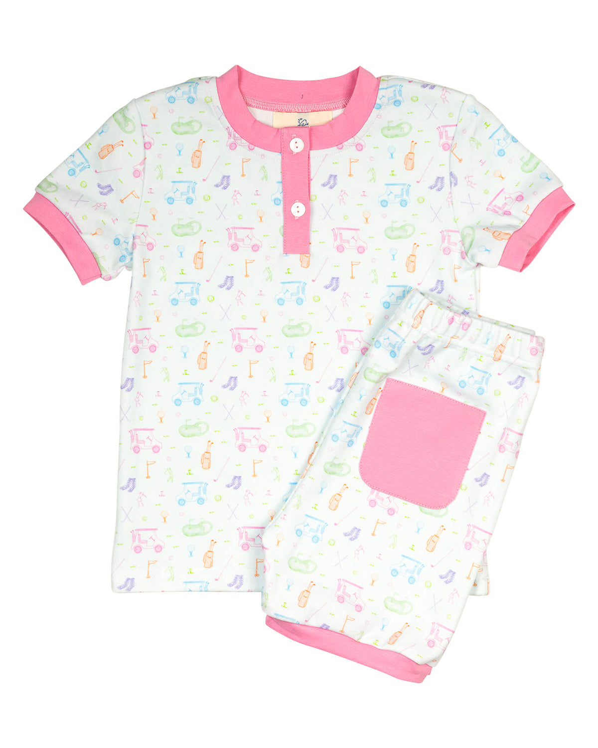 Fairway Fun Short Sleeve Pajama Set with Pink Trim