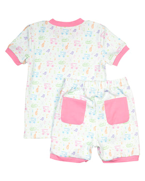 Fairway Fun Short Sleeve Pajama Set with Pink Trim