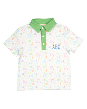 Fairway Fun Golf Print Knit Collared Shirt