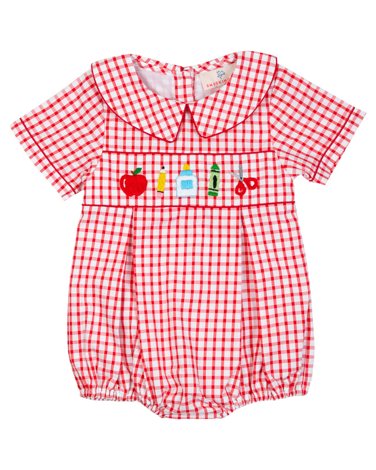 School Supplies Red Windowpane Boy Bubble-FINAL SALE