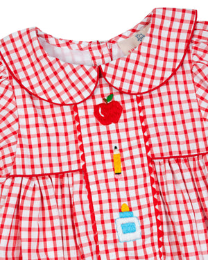 School Supplies Red Windowpane Girl Bubble-FINAL SALE