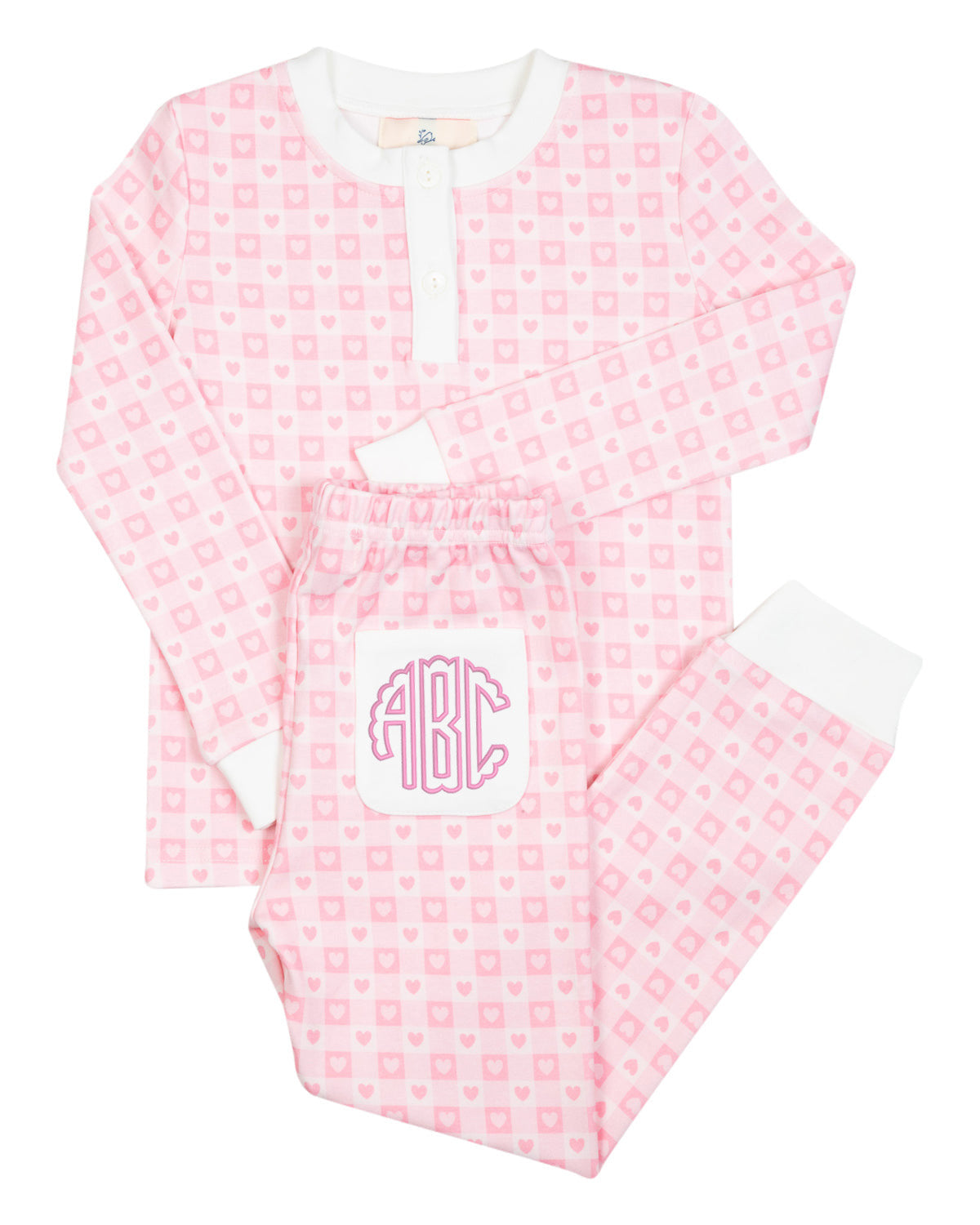 Pink Checked Hearts Knit Pajama Set