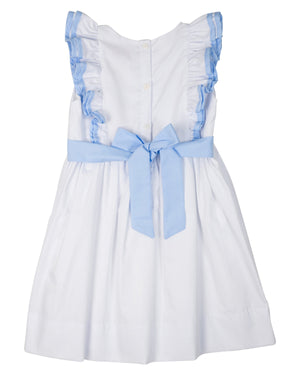 White Bell Dress with Blue Trim