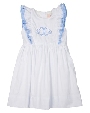 White Bell Dress with Blue Trim